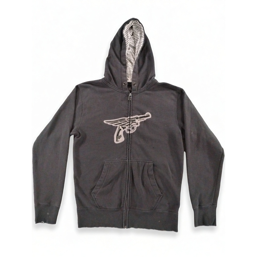 Fox Racing Mens M Zip Up Hoodie Winged Pistol Graphic Streetwear Vintage Y2K